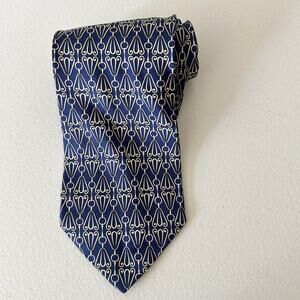 PAOLO GUCCI Neck Tie Mens Blue Gold Silk Chain Link Geometric Designer Office